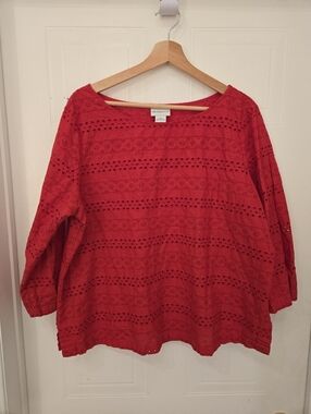 Liz Claiborne XL Cotton Red Eyelet Tunic Top